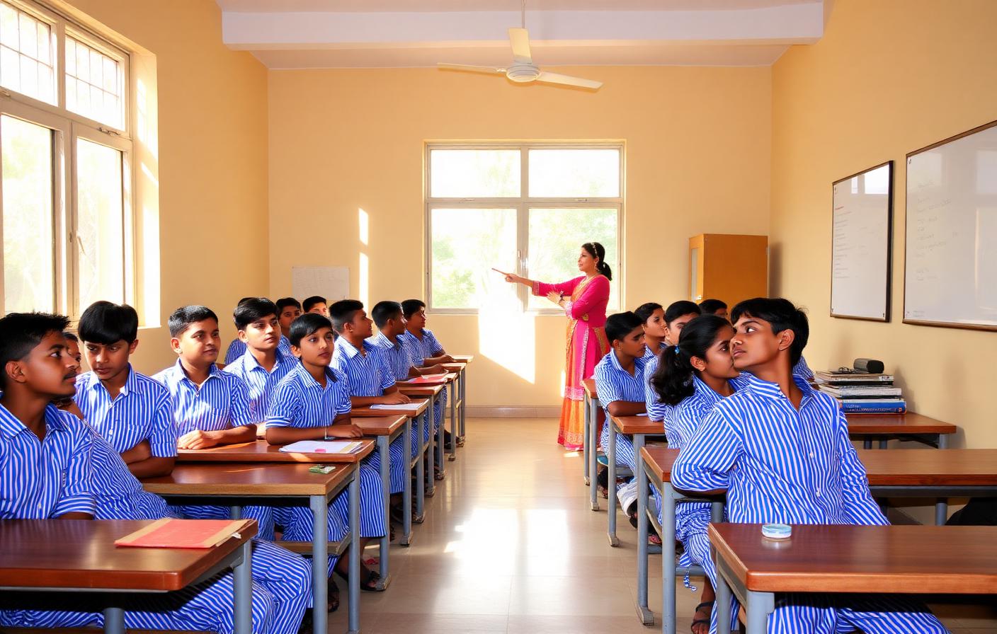 A 35-student classroom at Brahmam Talent High School